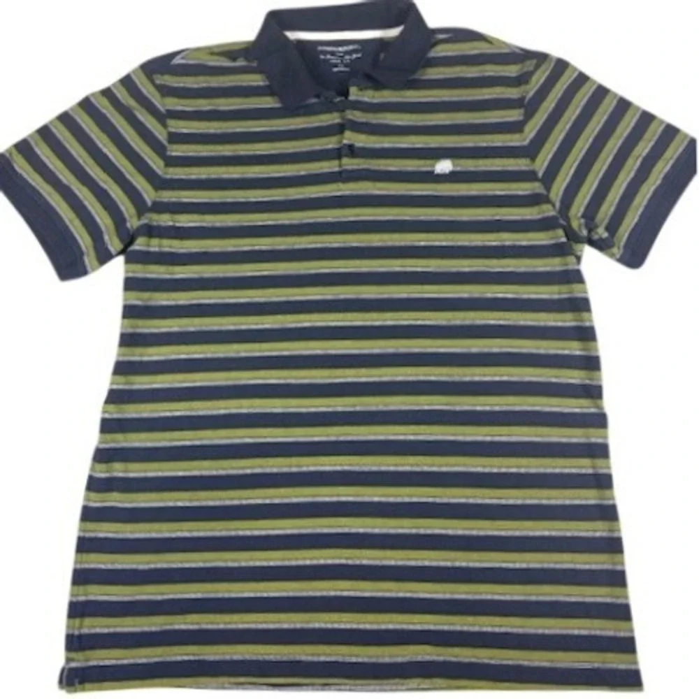 Banana Republic Polo Shirt Mens XL Navy Green Striped Cotton Pique Elephant Logo